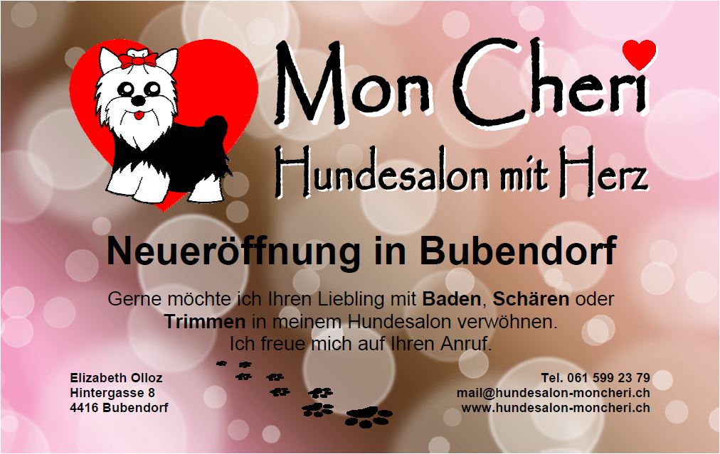 Flyer für Neueröffnung Hundesalon Mon Cheri